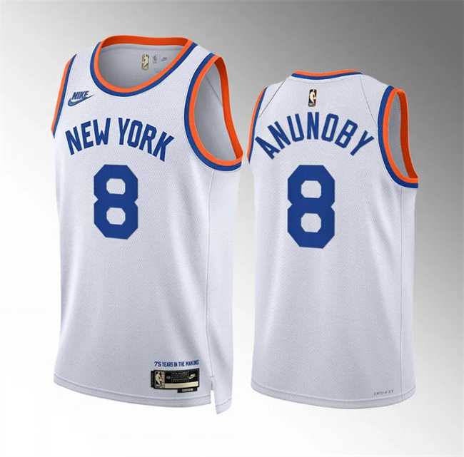 Men%27s New Yok Knicks #8 OG Anunoby White 2021-22 City Edition Stitched Basketball Jersey Dzhi